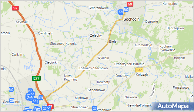 mapa Wycinki gmina Sochocin, Wycinki gmina Sochocin na mapie Targeo