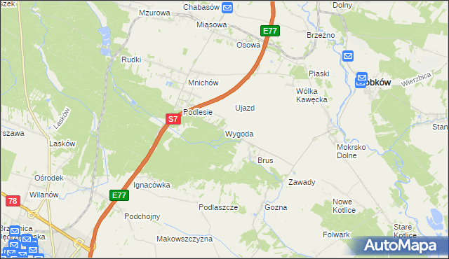 mapa Wygoda gmina Jędrzejów, Wygoda gmina Jędrzejów na mapie Targeo