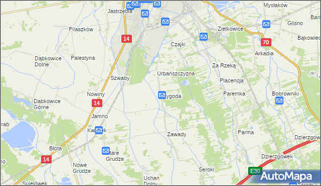 mapa Wygoda gmina Łowicz, Wygoda gmina Łowicz na mapie Targeo