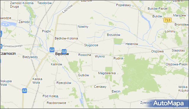 mapa Wykno gmina Będków, Wykno gmina Będków na mapie Targeo