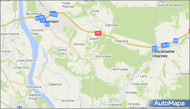 mapa Wymysłów gmina Annopol, Wymysłów gmina Annopol na mapie Targeo