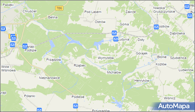 mapa Wymysłów gmina Włoszczowa, Wymysłów gmina Włoszczowa na mapie Targeo