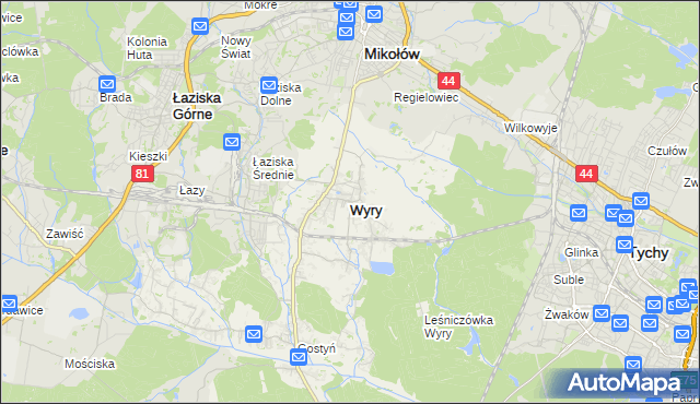mapa Wyry, Wyry na mapie Targeo