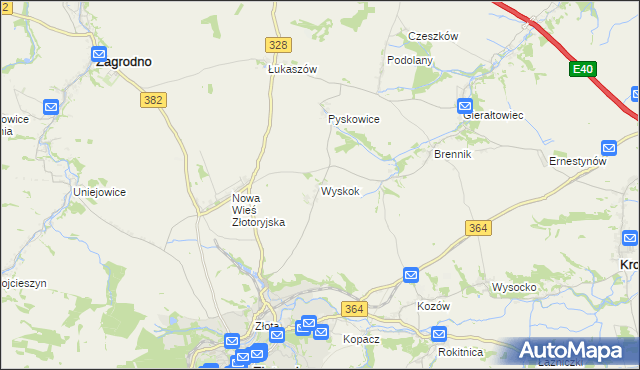 mapa Wyskok gmina Złotoryja, Wyskok gmina Złotoryja na mapie Targeo