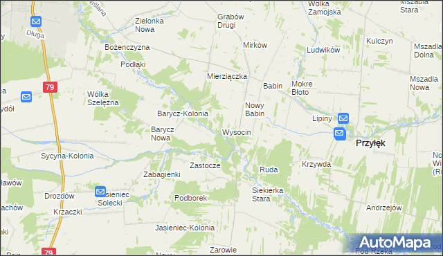 mapa Wysocin gmina Przyłęk, Wysocin gmina Przyłęk na mapie Targeo