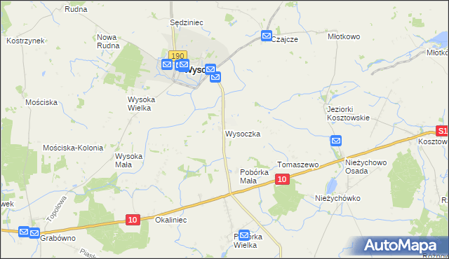 mapa Wysoczka gmina Wysoka, Wysoczka gmina Wysoka na mapie Targeo