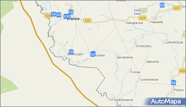 mapa Wysoka gmina Branice, Wysoka gmina Branice na mapie Targeo