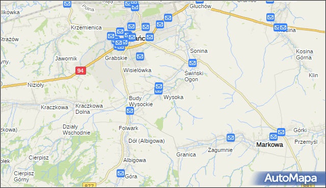 mapa Wysoka gmina Łańcut, Wysoka gmina Łańcut na mapie Targeo