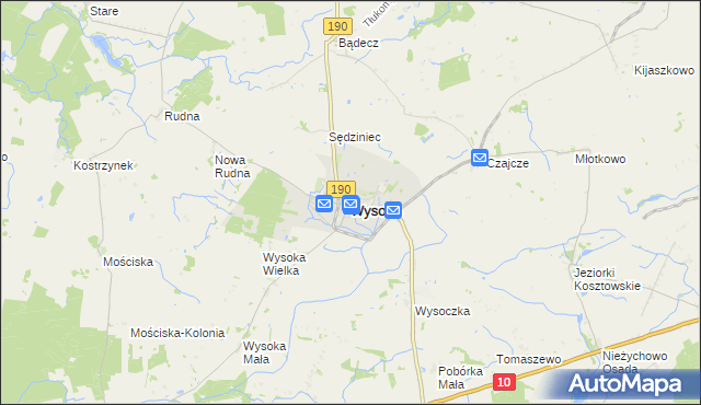 mapa Wysoka powiat pilski, Wysoka powiat pilski na mapie Targeo