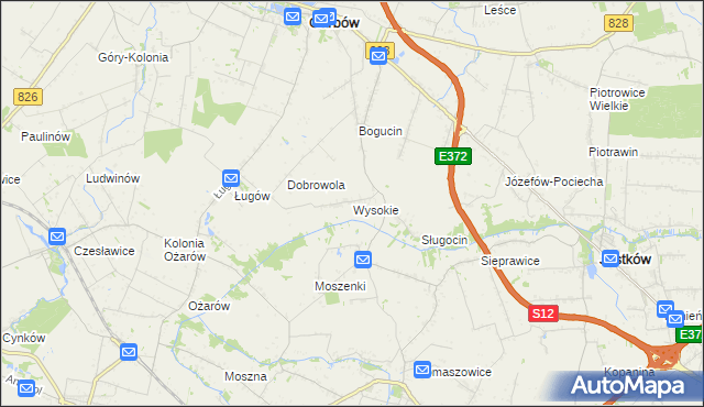 mapa Wysokie gmina Jastków, Wysokie gmina Jastków na mapie Targeo