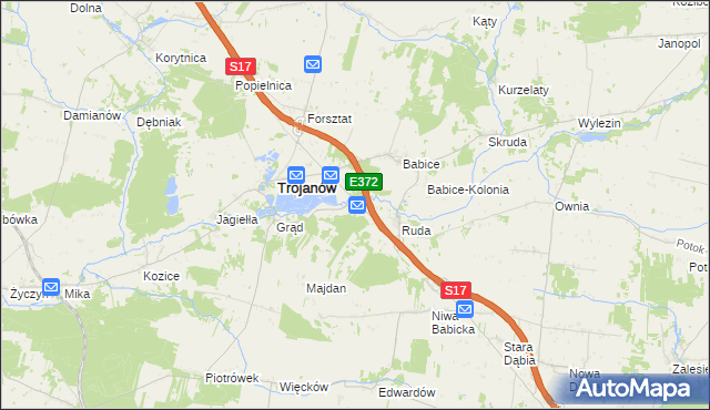 mapa Żabianka gmina Trojanów, Żabianka gmina Trojanów na mapie Targeo