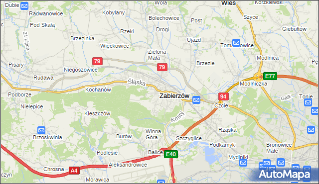 mapa Zabierzów powiat krakowski, Zabierzów powiat krakowski na mapie Targeo