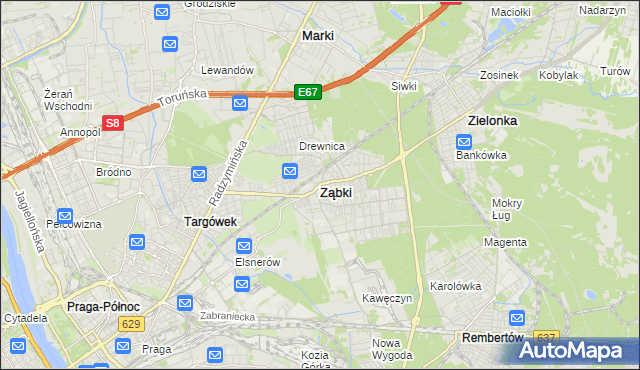 mapa Ząbki powiat wołomiński, Ząbki powiat wołomiński na mapie Targeo