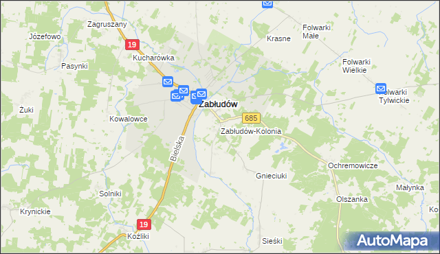 mapa Zabłudów-Kolonia, Zabłudów-Kolonia na mapie Targeo