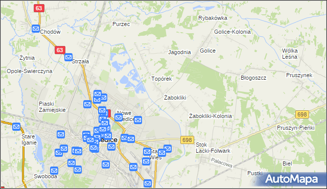 mapa Żabokliki gmina Siedlce, Żabokliki gmina Siedlce na mapie Targeo