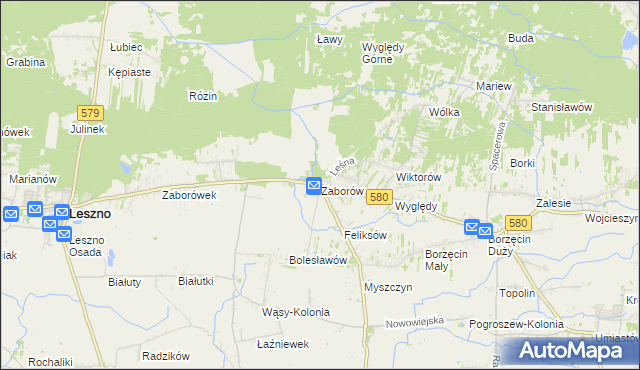 mapa Zaborów gmina Leszno, Zaborów gmina Leszno na mapie Targeo