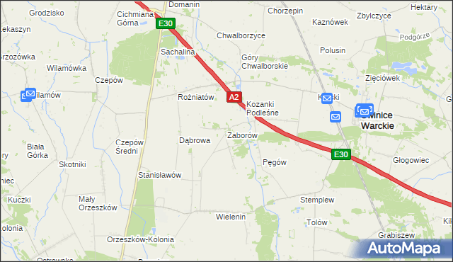 mapa Zaborów gmina Uniejów, Zaborów gmina Uniejów na mapie Targeo
