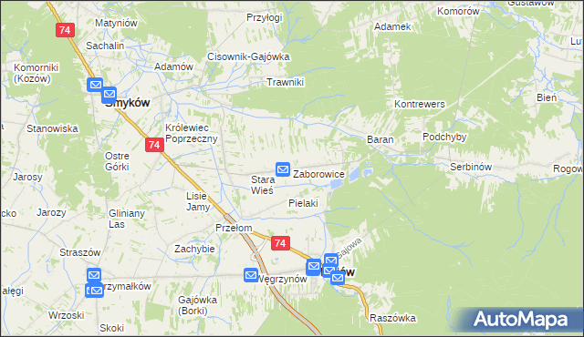 mapa Zaborowice gmina Mniów, Zaborowice gmina Mniów na mapie Targeo