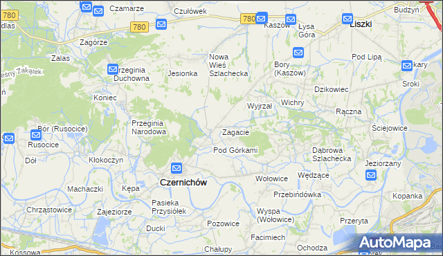 mapa Zagacie gmina Czernichów, Zagacie gmina Czernichów na mapie Targeo