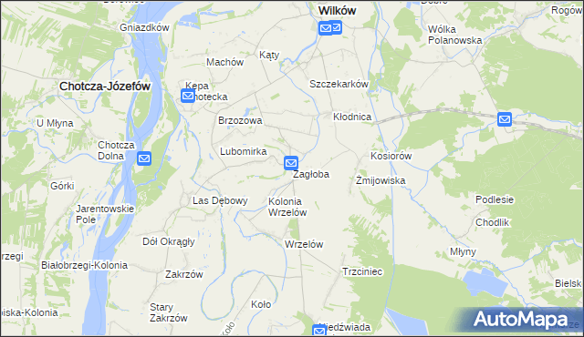 mapa Zagłoba gmina Wilków, Zagłoba gmina Wilków na mapie Targeo