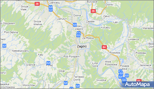 mapa Zagórz powiat sanocki, Zagórz powiat sanocki na mapie Targeo