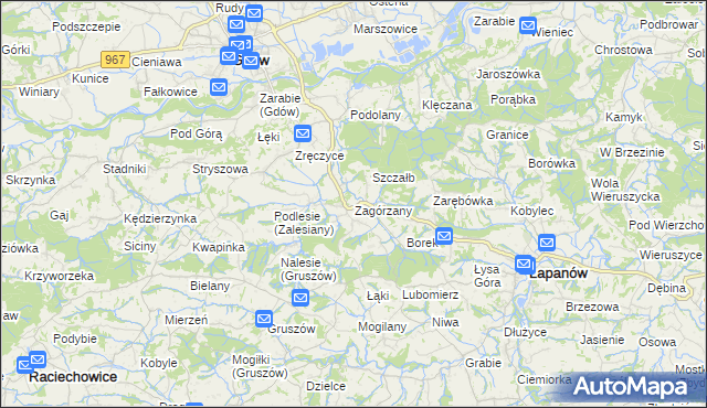 mapa Zagórzany gmina Gdów, Zagórzany gmina Gdów na mapie Targeo