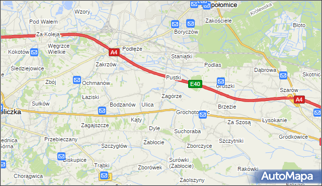mapa Zagórze gmina Niepołomice, Zagórze gmina Niepołomice na mapie Targeo