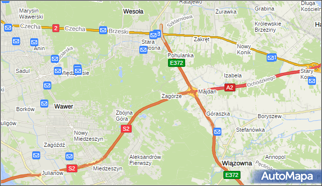mapa Zagórze gmina Wiązowna, Zagórze gmina Wiązowna na mapie Targeo