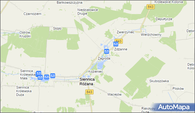 mapa Zagroda gmina Siennica Różana, Zagroda gmina Siennica Różana na mapie Targeo