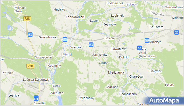 mapa Zajączków gmina Piekoszów, Zajączków gmina Piekoszów na mapie Targeo