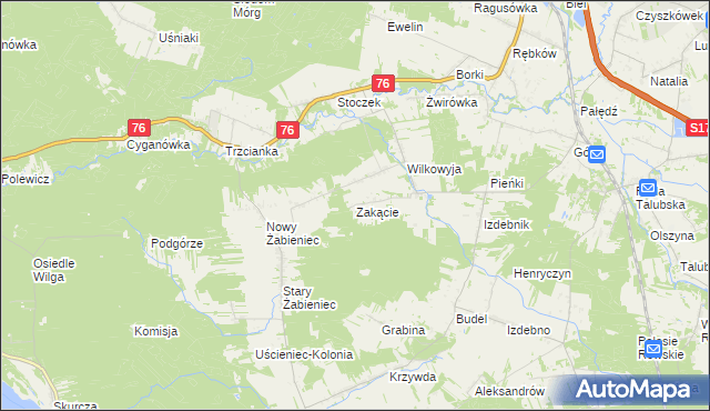 mapa Zakącie gmina Garwolin, Zakącie gmina Garwolin na mapie Targeo