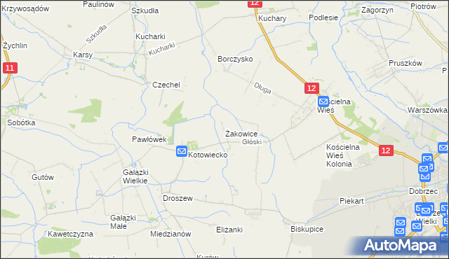 mapa Żakowice gmina Nowe Skalmierzyce, Żakowice gmina Nowe Skalmierzyce na mapie Targeo