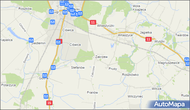mapa Zakrzew gmina Jarocin, Zakrzew gmina Jarocin na mapie Targeo