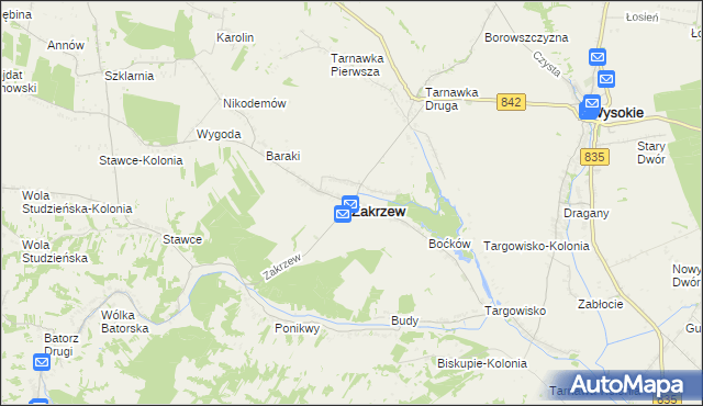 mapa Zakrzew powiat lubelski, Zakrzew powiat lubelski na mapie Targeo