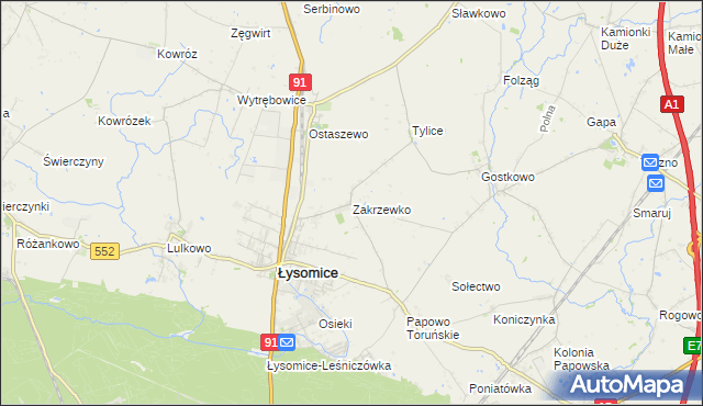mapa Zakrzewko gmina Łysomice, Zakrzewko gmina Łysomice na mapie Targeo