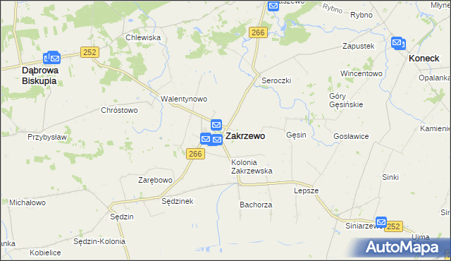 mapa Zakrzewo powiat aleksandrowski, Zakrzewo powiat aleksandrowski na mapie Targeo