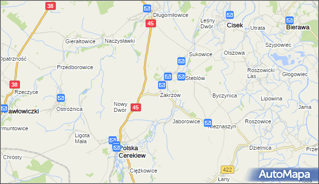 mapa Zakrzów gmina Polska Cerekiew, Zakrzów gmina Polska Cerekiew na mapie Targeo