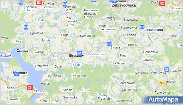 mapa Zakrzów gmina Stryszów, Zakrzów gmina Stryszów na mapie Targeo