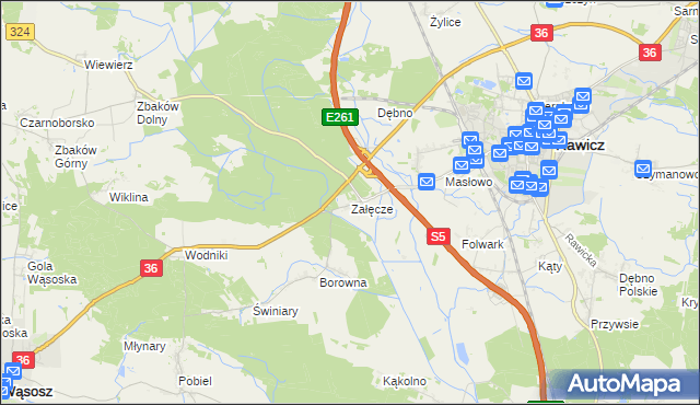 mapa Załęcze gmina Rawicz, Załęcze gmina Rawicz na mapie Targeo