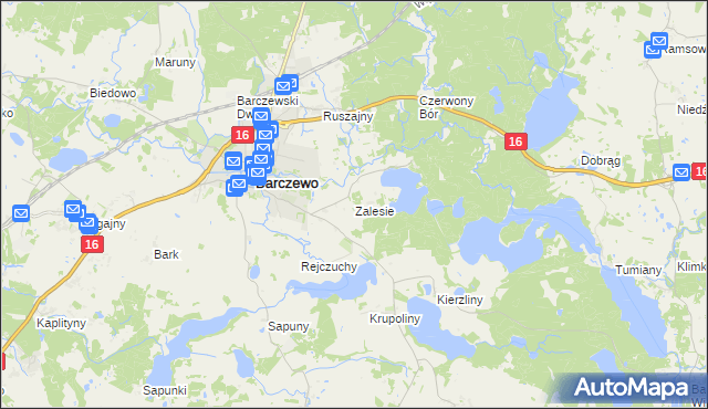 mapa Zalesie gmina Barczewo, Zalesie gmina Barczewo na mapie Targeo