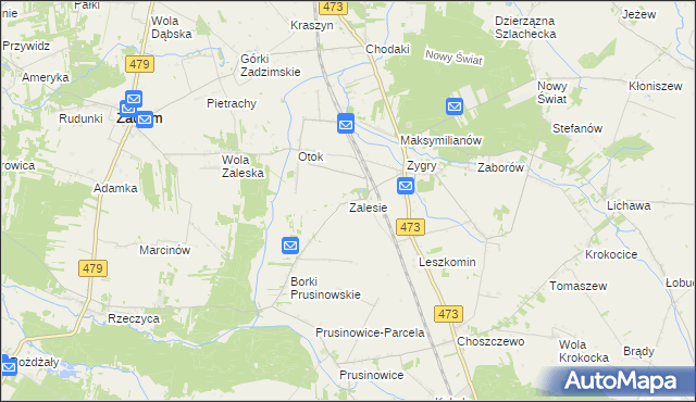 mapa Zalesie gmina Zadzim, Zalesie gmina Zadzim na mapie Targeo