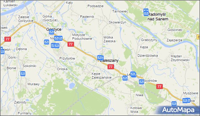 mapa Zaleszany powiat stalowowolski, Zaleszany powiat stalowowolski na mapie Targeo