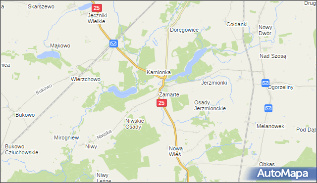 mapa Zamarte gmina Kamień Krajeński, Zamarte gmina Kamień Krajeński na mapie Targeo