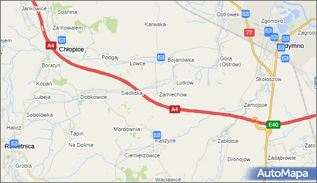 mapa Zamiechów, Zamiechów na mapie Targeo