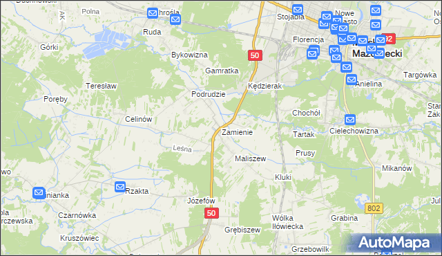 mapa Zamienie gmina Mińsk Mazowiecki, Zamienie gmina Mińsk Mazowiecki na mapie Targeo