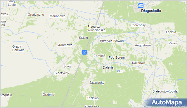 mapa Zamość gmina Długosiodło, Zamość gmina Długosiodło na mapie Targeo