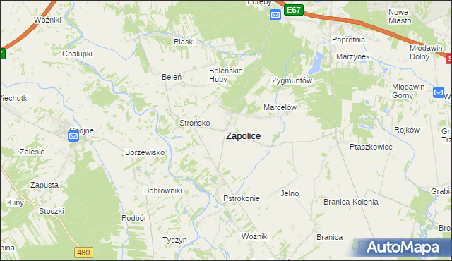 mapa Zapolice powiat zduńskowolski, Zapolice powiat zduńskowolski na mapie Targeo