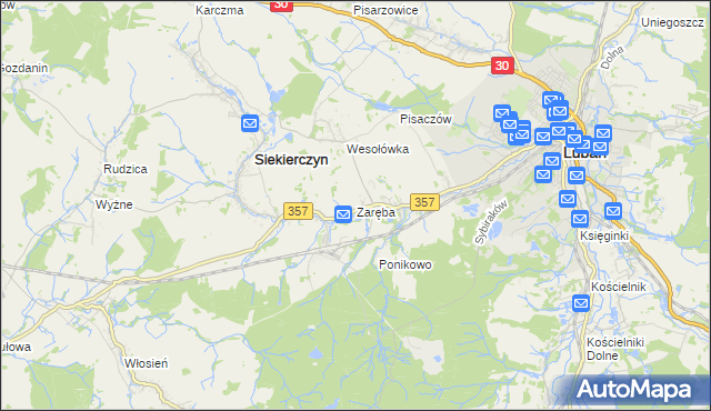 mapa Zaręba gmina Siekierczyn, Zaręba gmina Siekierczyn na mapie Targeo