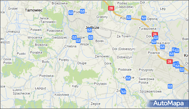 mapa Żarnowiec gmina Jedlicze, Żarnowiec gmina Jedlicze na mapie Targeo