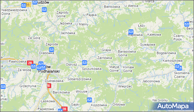 mapa Żarnówka gmina Maków Podhalański, Żarnówka gmina Maków Podhalański na mapie Targeo